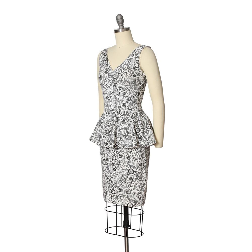 Vintage Y2K BETSEY JOHNSON Dress 2000s "Tattoo You" Novelty Print Peplum Punk - Picture 5 of 10